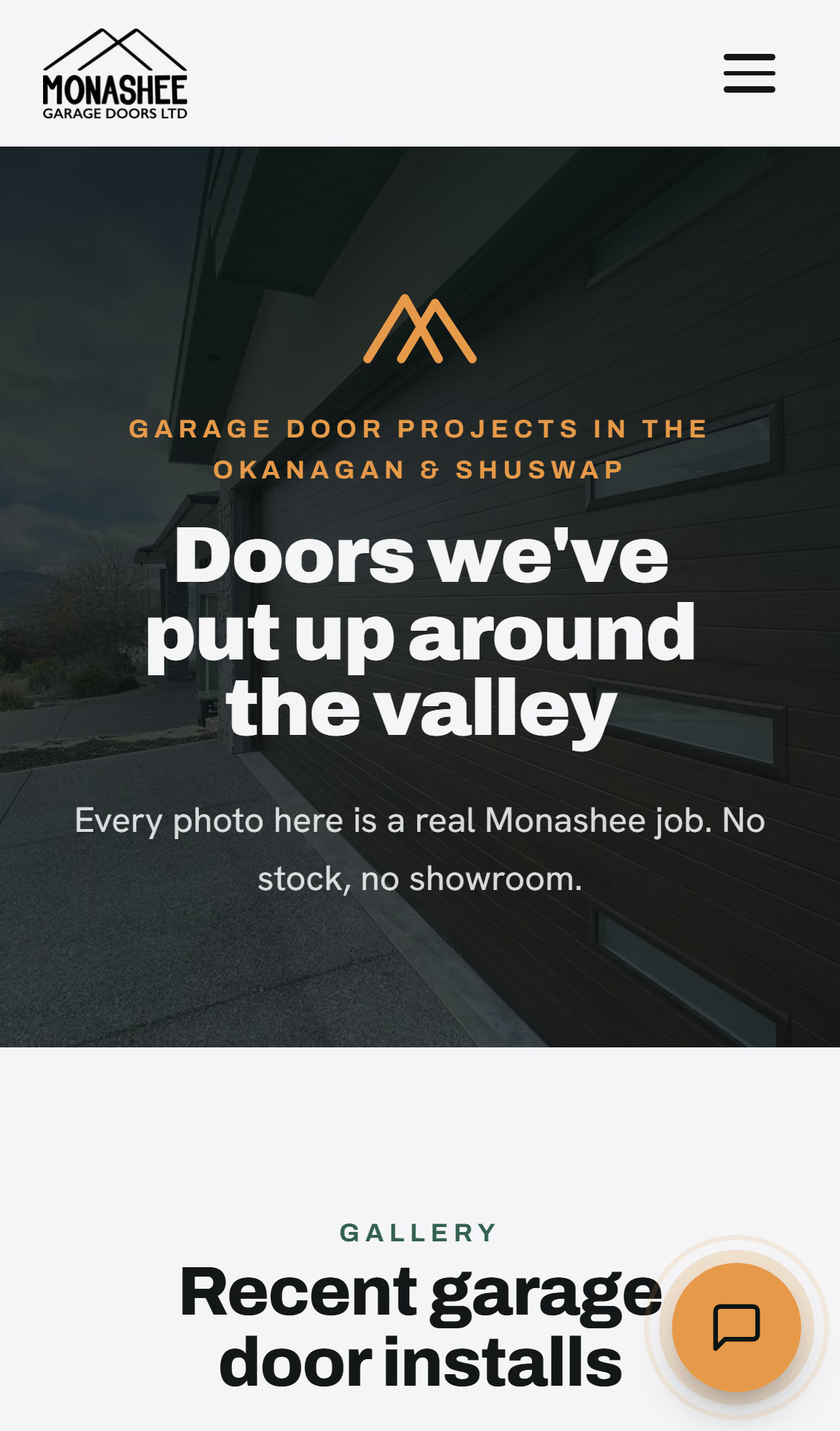 Monashee Garage Doors projects page (mobile)